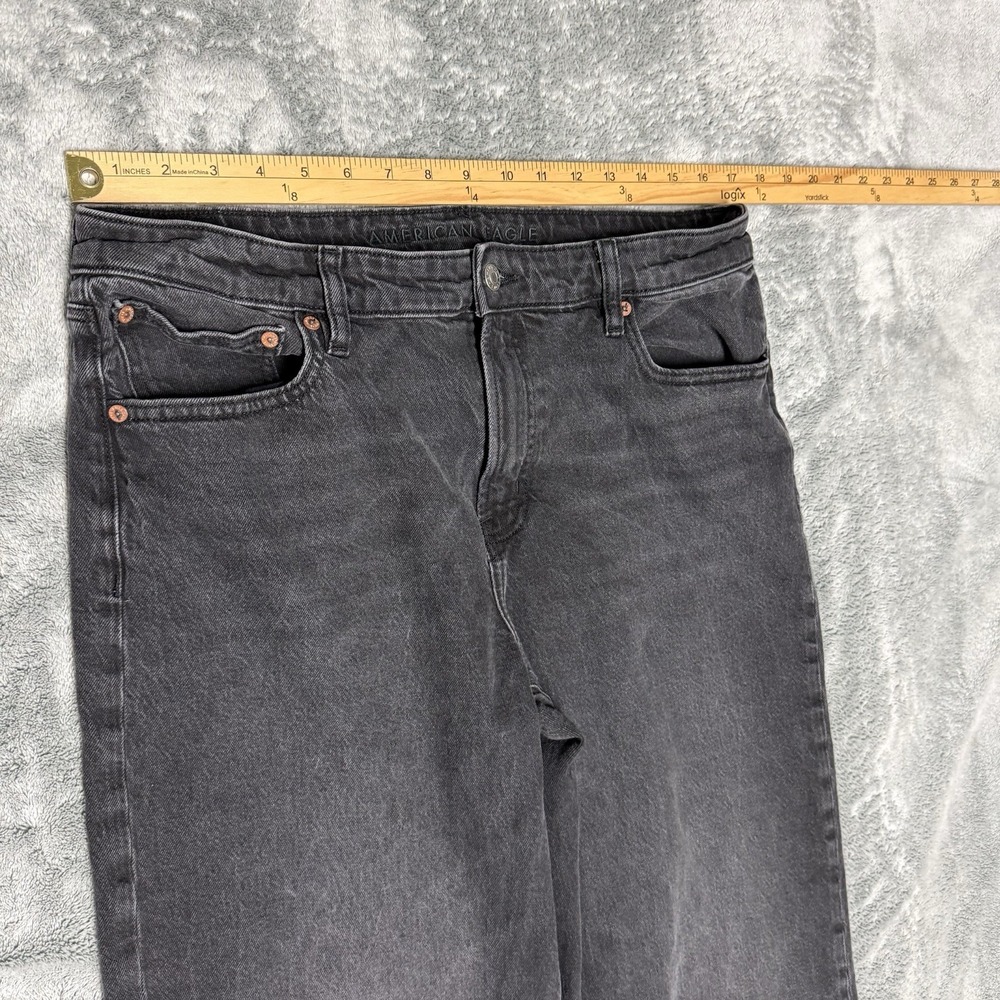 American Eagle Stovepipe Jeans Size 14 Baggy Cuffed Wide Leg Denim Black - Picture 6 of 12